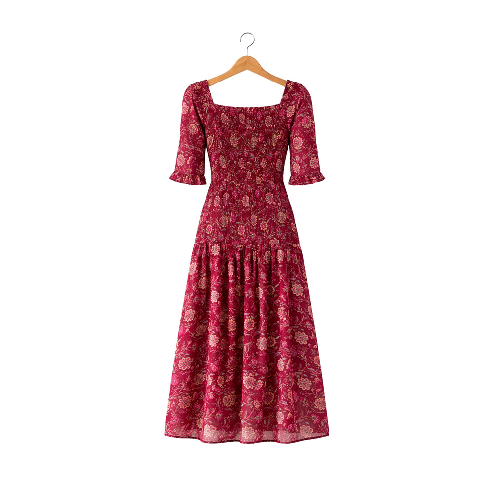 Sea New York 2 Famke $445 Smocked Sweetheart Midi Dress Floral Cottagecore Red - Picture 6 of 13